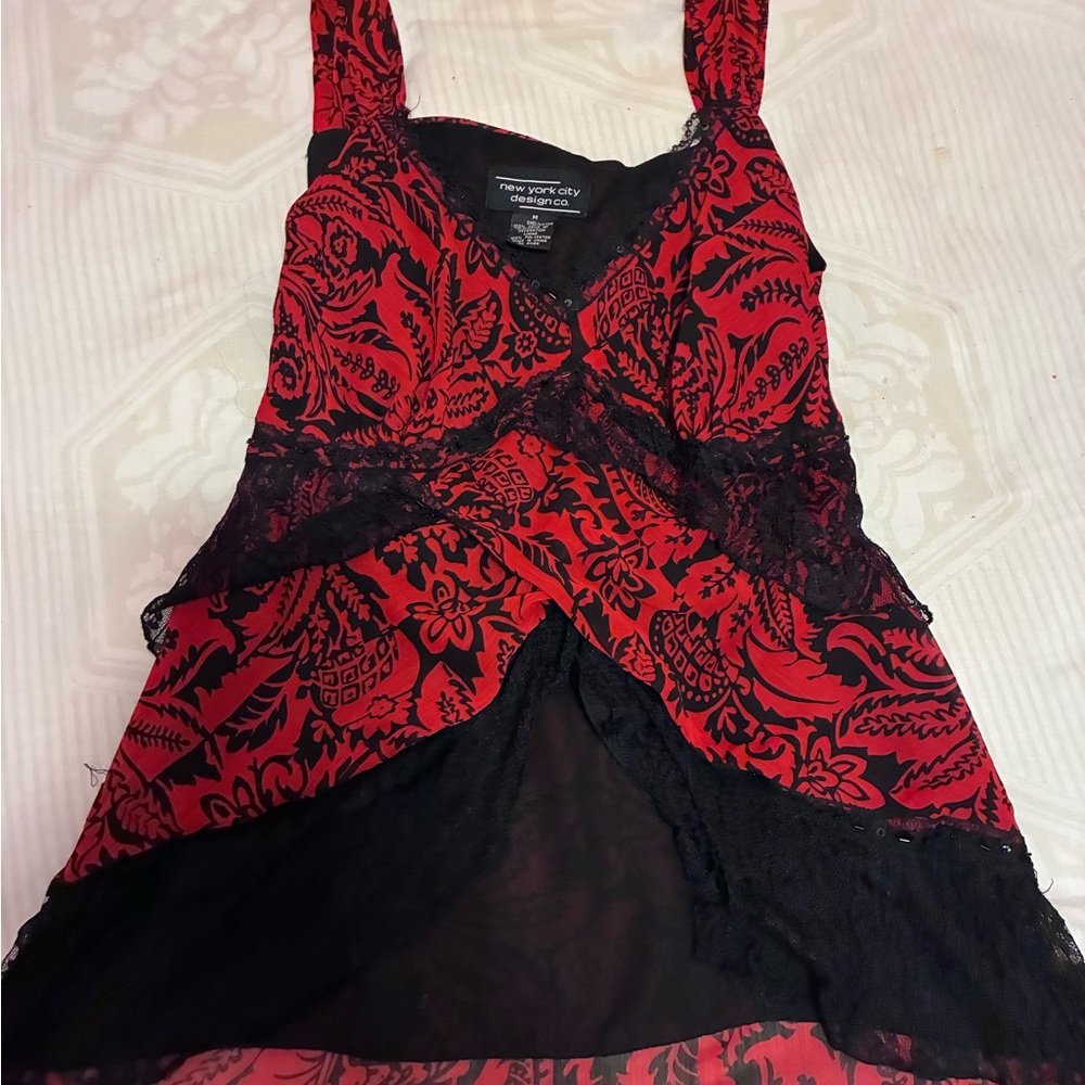 New York City Design Co. Red & Black Lace-Trim Camisole